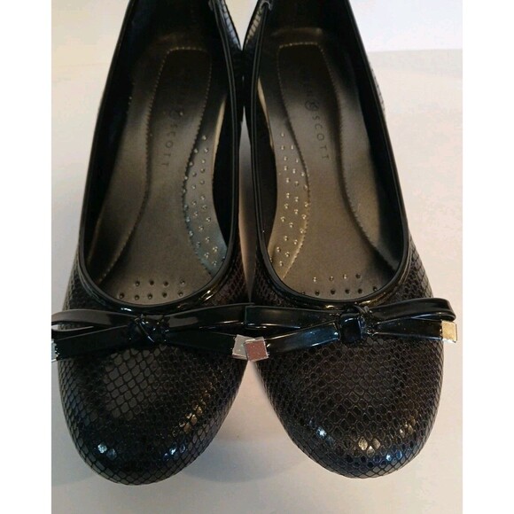 Karen Scott Pippa Casual Low Heel Wedge Black Front Bow Womens 9W - Picture 1 of 16
